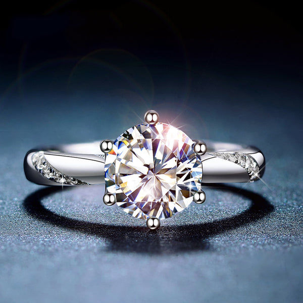Silver Six-Prong Moissanite Diamond Ring