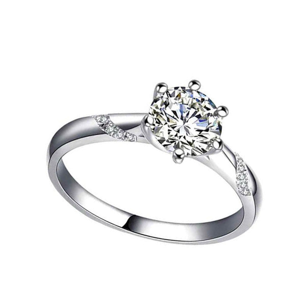 Silver Six-Prong Moissanite Diamond Ring